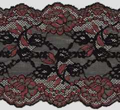 Rose Vale and Black 6 3/4 inch wide cross dyed stretch lace trim